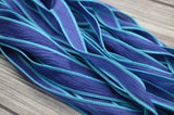 INDIGO WAVES Silk Ribbons, Qty 5, Crinkle Silk Ribbon, Hand Dyed Silk Wraps, Blue Ribbons, Great for Jewelry Making and Crafts