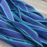 INDIGO WAVES Silk Ribbons, Qty 5, Crinkle Silk Ribbon, Hand Dyed Silk Wraps, Blue Ribbons, Great for Jewelry Making and Crafts