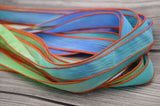 Koi Pond Crinkle Silk Ribbons, Qty 5, Hand Dyed, Watercolor Wrist Wraps, Blue and Green Silk Ribbons, Great for Necklaces or Silk Wraps