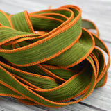 Olive Silk Ribbons, Qty 5,  Hand Dyed Silk Strings, Crinkle Silk Ribbons, Green Ribbons, Jewelry Stringing Supplies Silk Wrap Bracelets