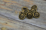 Scary Skull Buttons, Skull Metal Buttons TierraCast Antique Brass 16mm Halloween or Goth Angry Skull Qty 4 Round Shank Back Button