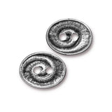 SWIRL Button, Oval Metal Buttons, Antique Pewter, Dark Silver Tierracast 17 mm Qty 4, Great Leather Wrap Clasps or Clothing Buttons