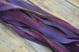 SUNSET BEACH Hand Dyed Silk Ribbons, Silk Strings, Handmade Crinkle Silk Ribbon, Qty 5 Purple Pink Blues Ties, Silk Wraps  for Jewelry