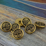 DRAGONFLY Buttons, Dragon Fly TierraCast Metal Buttons, Qty 4, Antique Gold 17mm Round Buttons, 5/8” Great for Leather Wraps or Focal Clasps