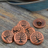 Tree of Life Metal Button Tierracast, Antique Copper Qty 4 to 20, 16mm 5/8” Yoga or Leather Wraps Clasp